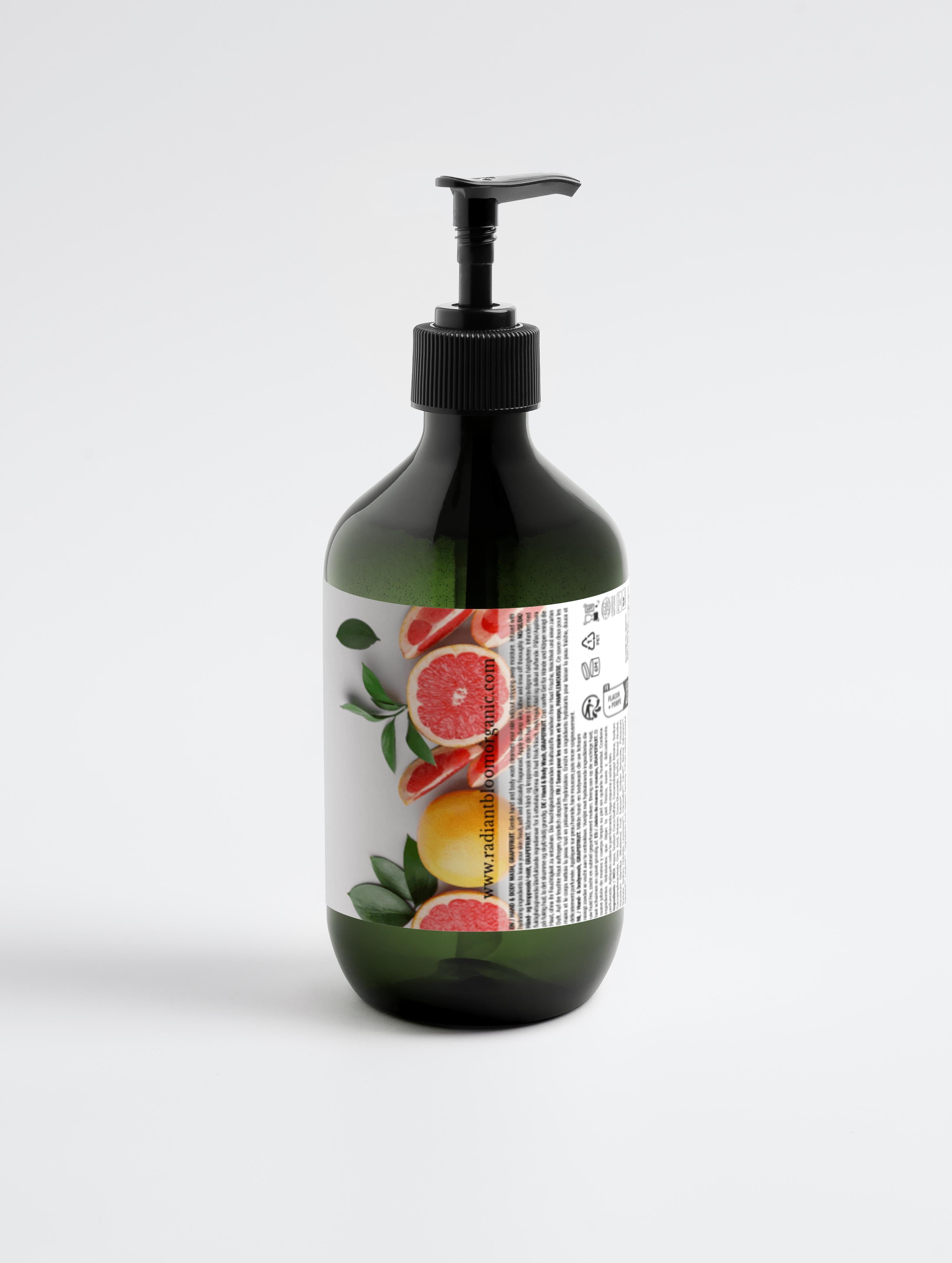 Bottle with a label featuring fruit illustrations on a white background