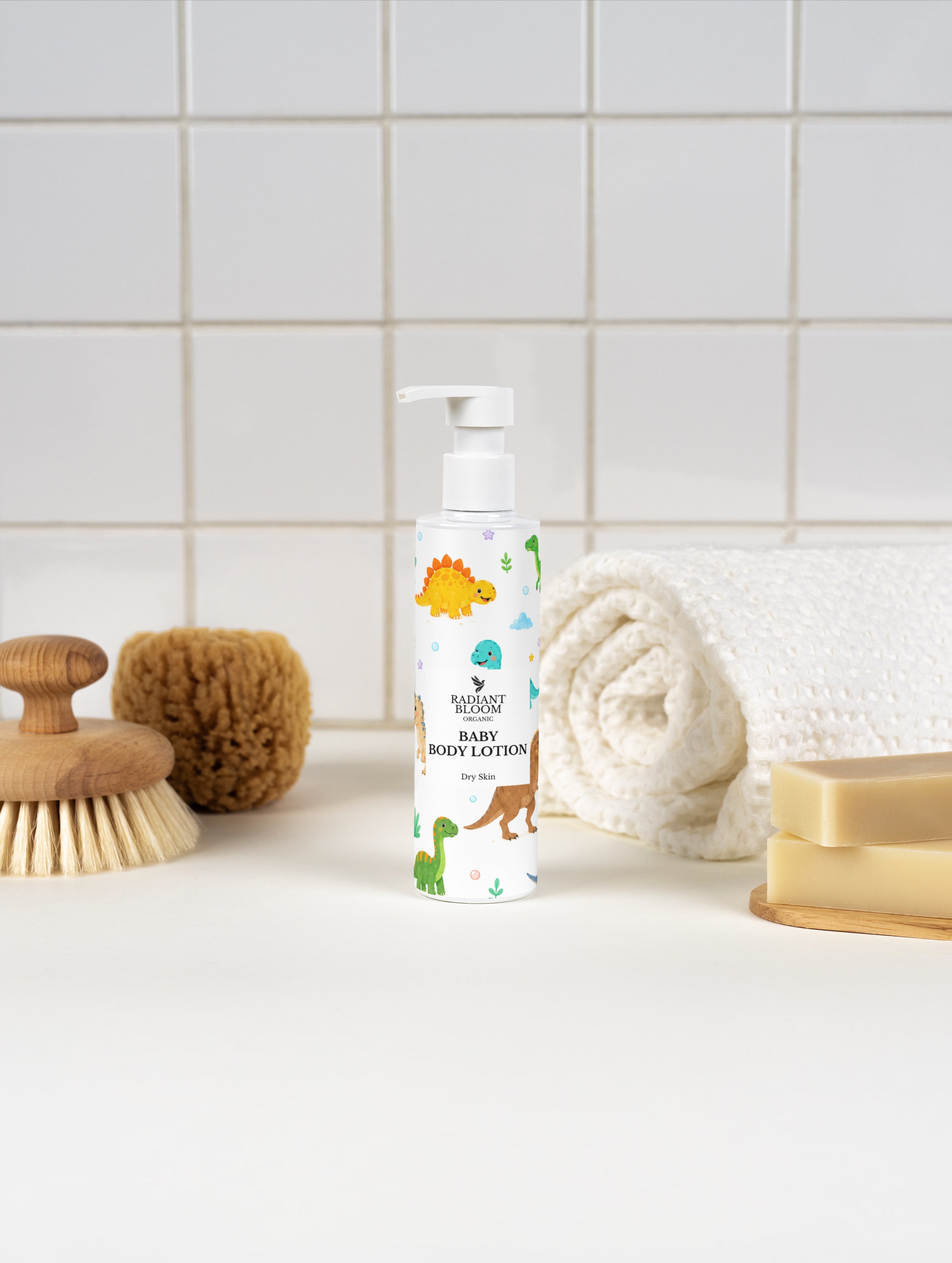 Baby Body Lotion in Bathroom from Radiant Bloom Organic